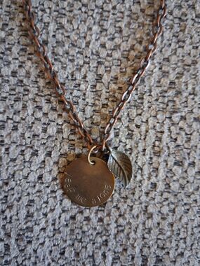 Leaf and Disc Pendant Necklace in Antique Brown- Leaf Me Alone